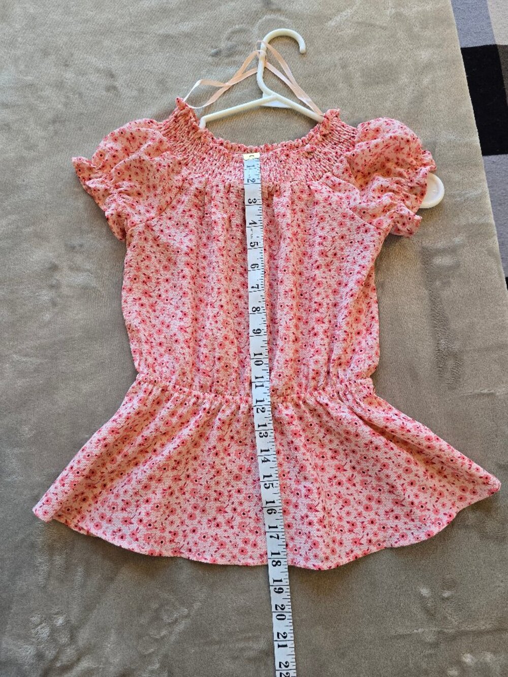 Monteau Los Angeles Pink Floral Smocked Off-Shoulder Top Blouse XS - Picture 6 of 8
